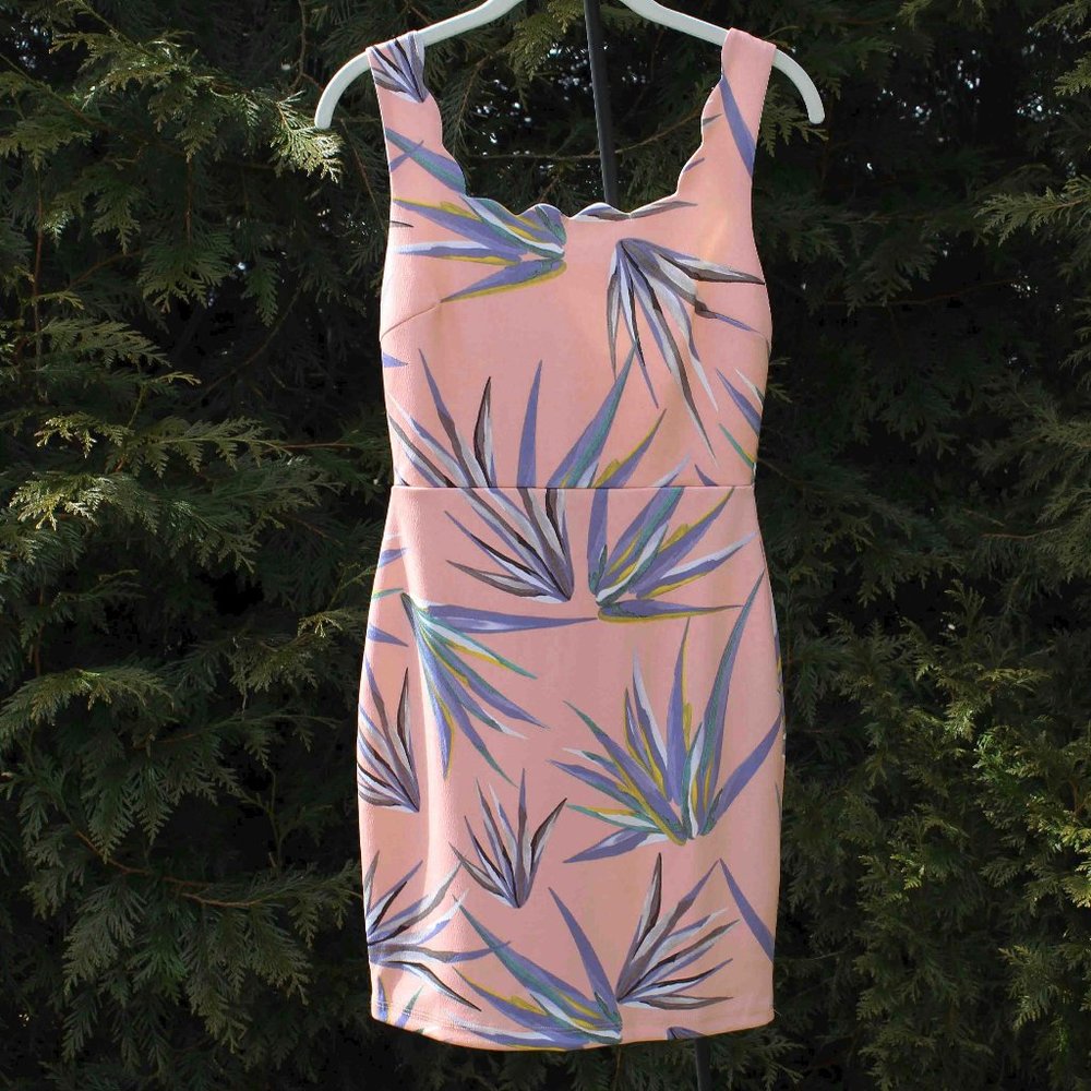 Aqua Bodycon Dress In Pretty Tropical Print NWT